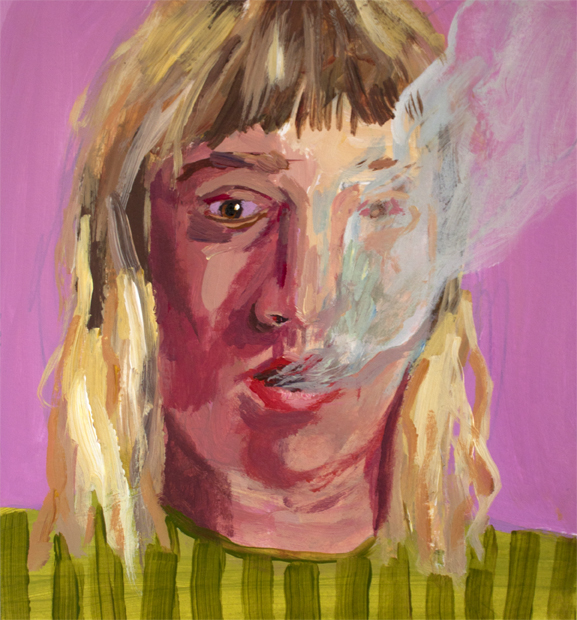   Self Portrait as Smoker , acrylic on paper, 6 x 6 inches, 2016 