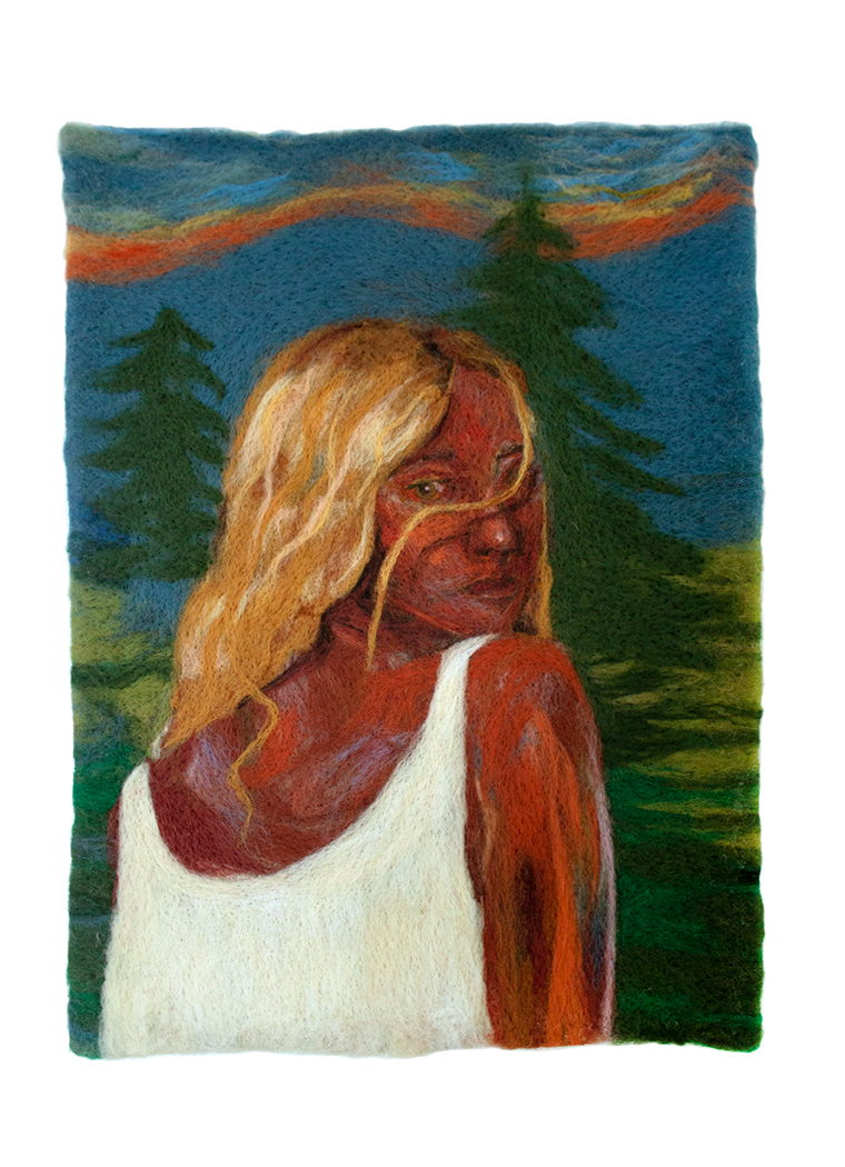   By the Mountains , wool and felt, 23 x 17 inches, 2019 