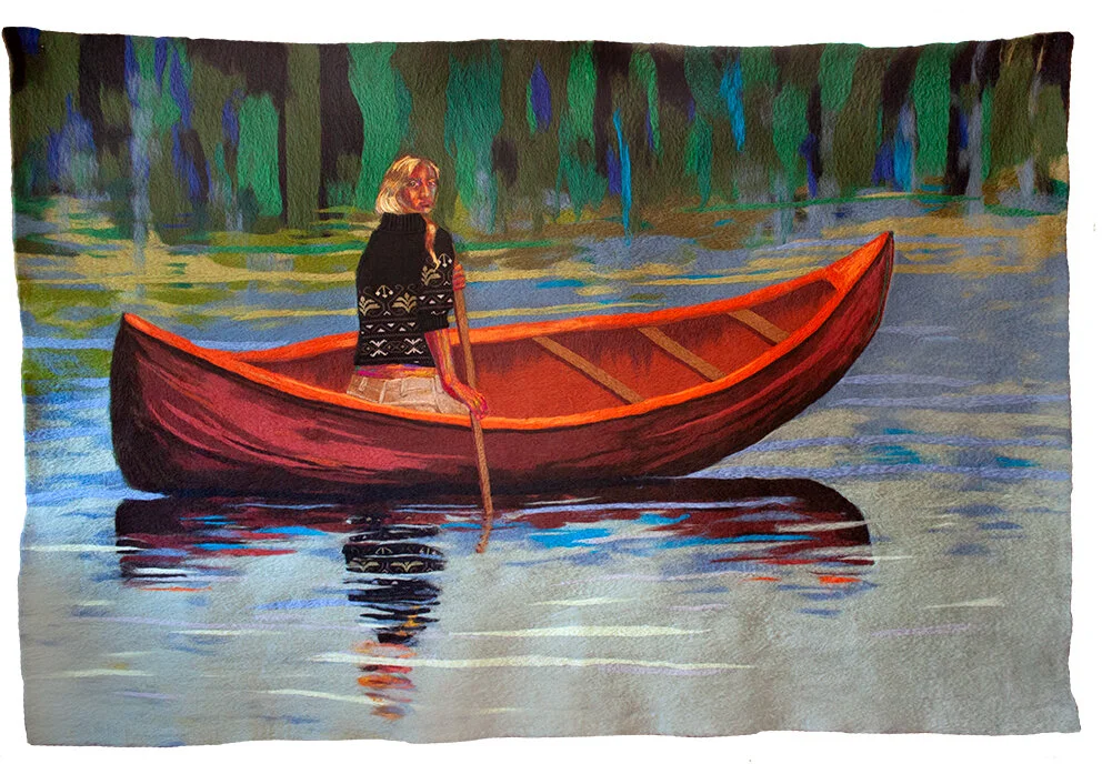 A Curse is on Her if She Stay, wool and felt, approx. 72 x 108 inches, 2018