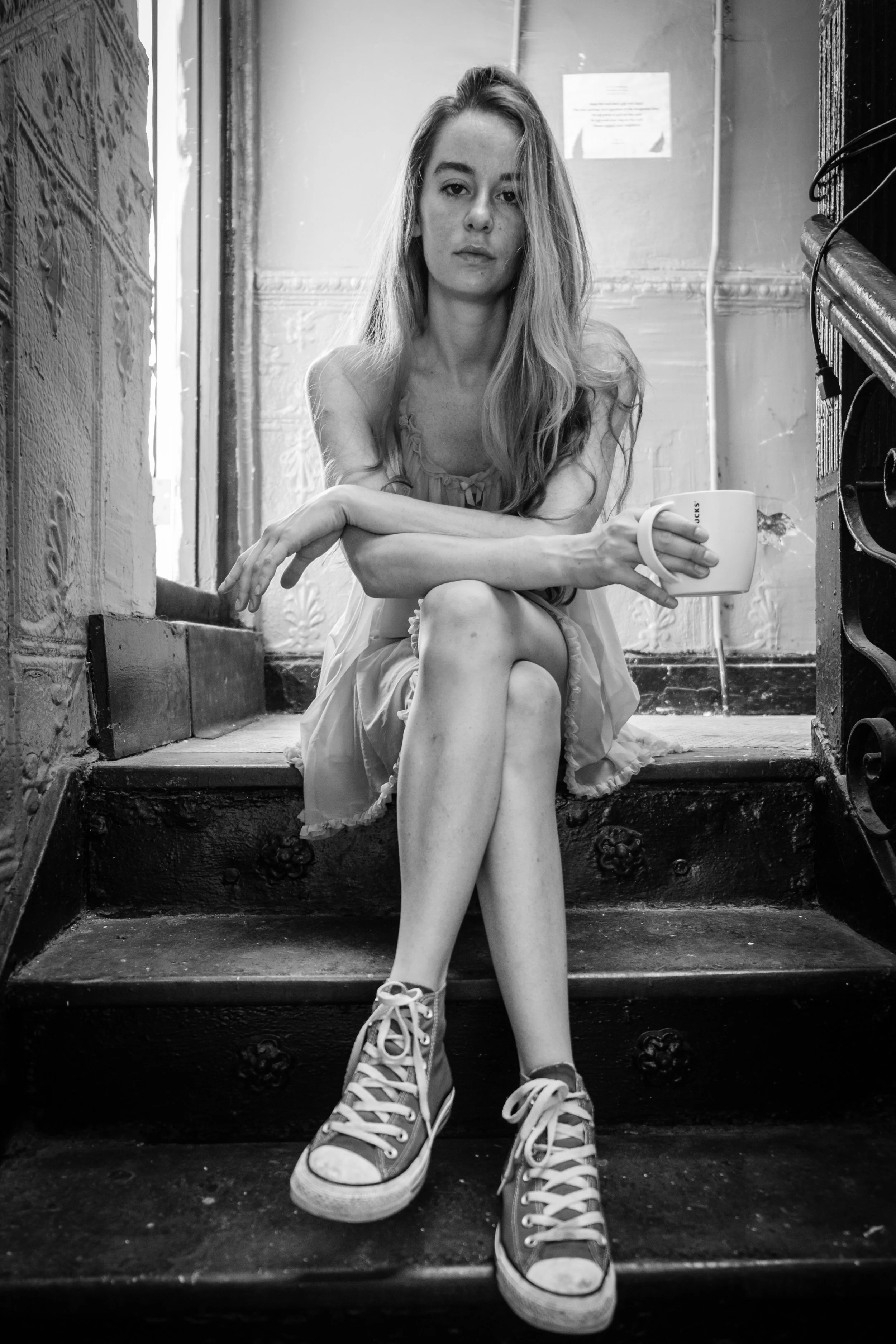 Coffee in the Stairwell, 16”x21”, Gelatin Silver Print, 2016