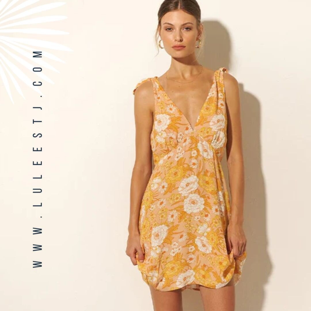 -:- R E T R O -:- A retro-inspired floral with intricate linework in citrus tones. This tie shoulder mini dress features a v-neckline, adjustable shoulder and waist ties and a soft underbust gathering.

Find it at :: l u l e e ::
@mongoosejunction 
@