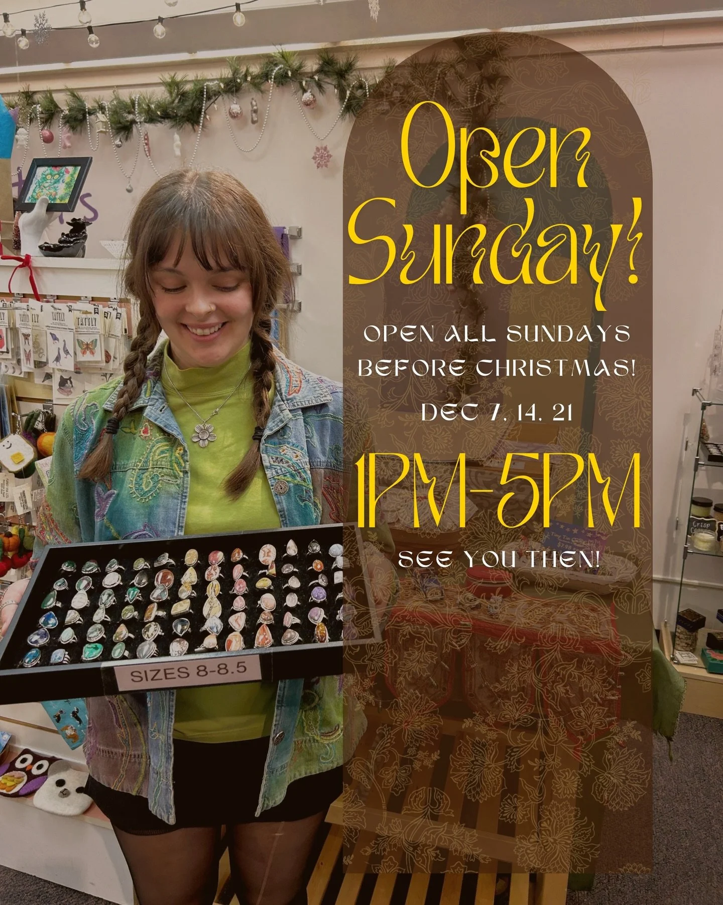See you tomorrow! 🌞
We&rsquo;re normally closed on Sundays, but we&rsquo;ll be open from 1&ndash;5 PM on all the Sundays before Christmas so you can squeeze in some extra gift-shopping time!
(And we&rsquo;re open today from 11:30&ndash;7 PM!)
