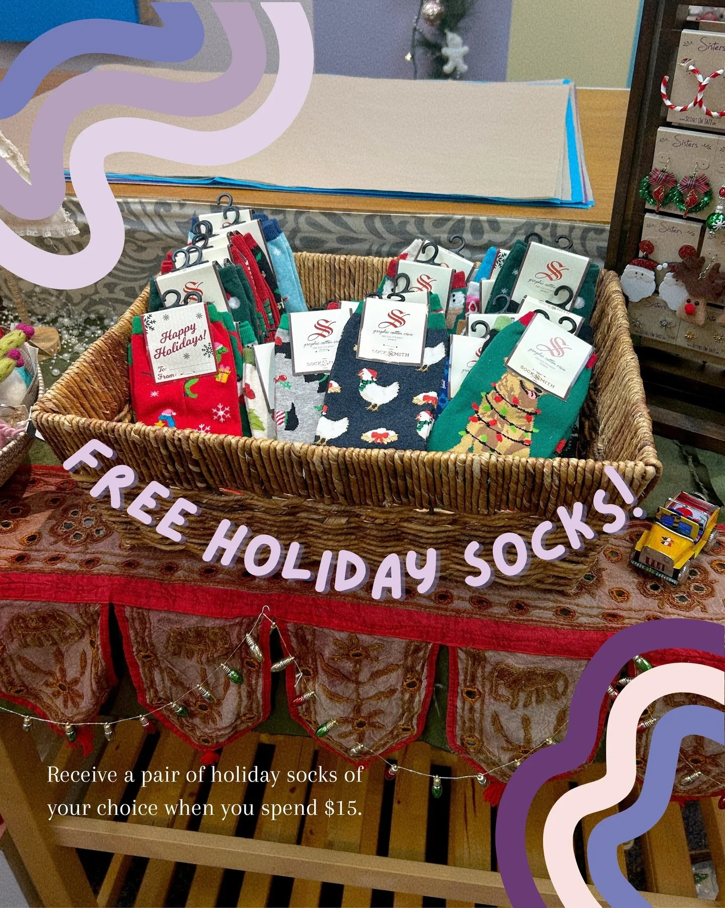 Christmas + socks = tradition. 🎄🧦
Stop by today and get a pair for FREE when you spend $15 or more! We love @socksmith 🫶🏼