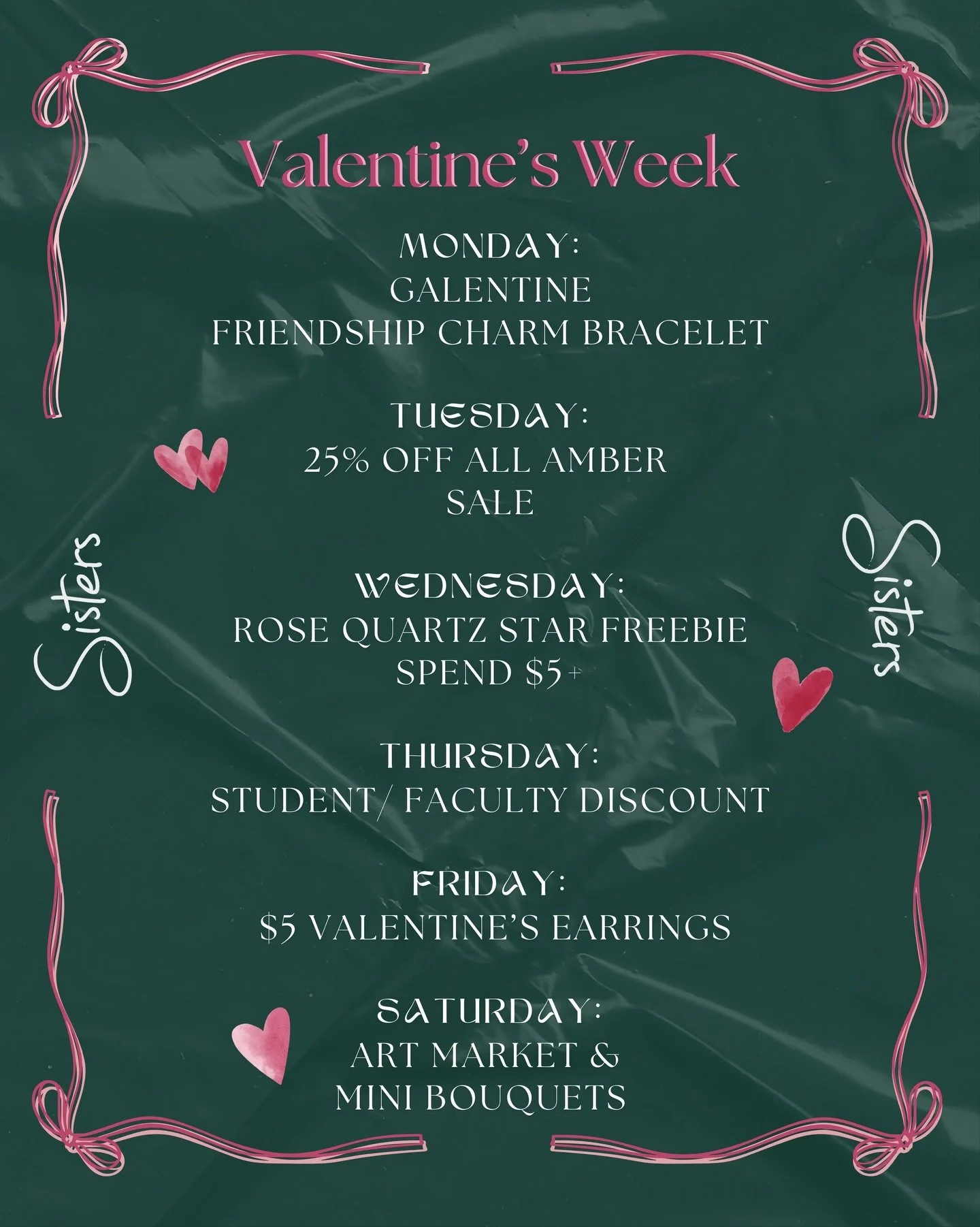 We&rsquo;re so excited for NEXT WEEK! 💘 We have some fun promotions planned to get you in the spirit of LOVE! More details will be posted about each promotion the day of! 💖 See you soon!