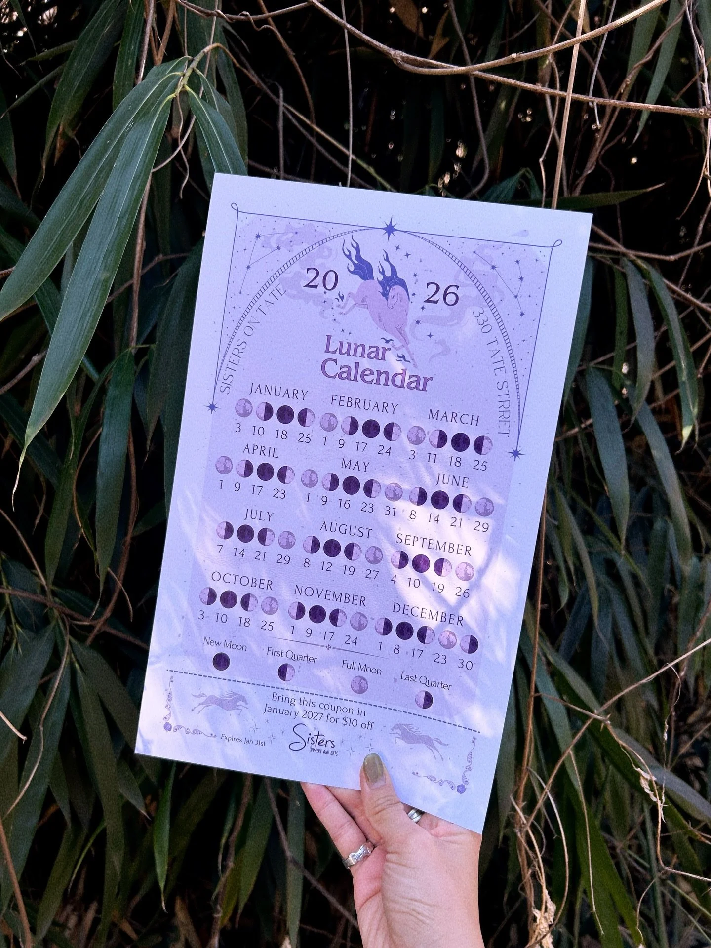 Year of the 𓃗
Happy Lunar New Year 🧧
Today we&rsquo;re releasing our 4th annual moon calendar! We&rsquo;ll have 100 copies available to give away, so be sure to grab one today. Attached below is a $10 store credit that can be used January 2027.
