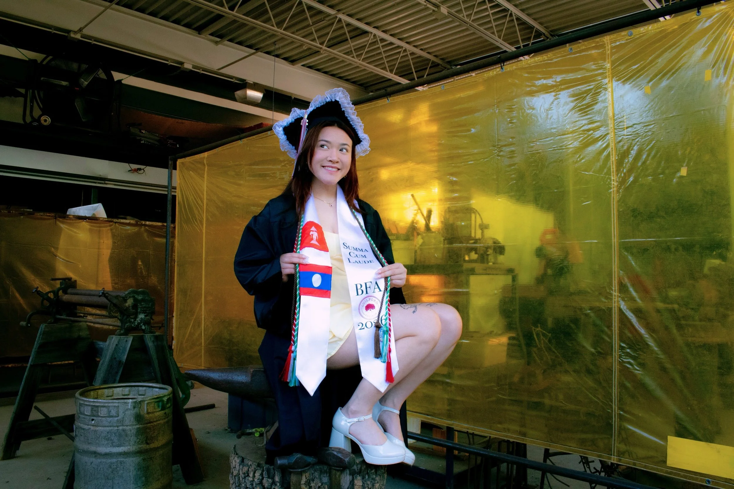 Congratulations to our @amandasayaseng / @amandasayasengart for graduating from Guilford College with a BFA in painting!! You&rsquo;ve probably seen her hand painted stickers in the store or her ceramics and paintings at the tate street market and he