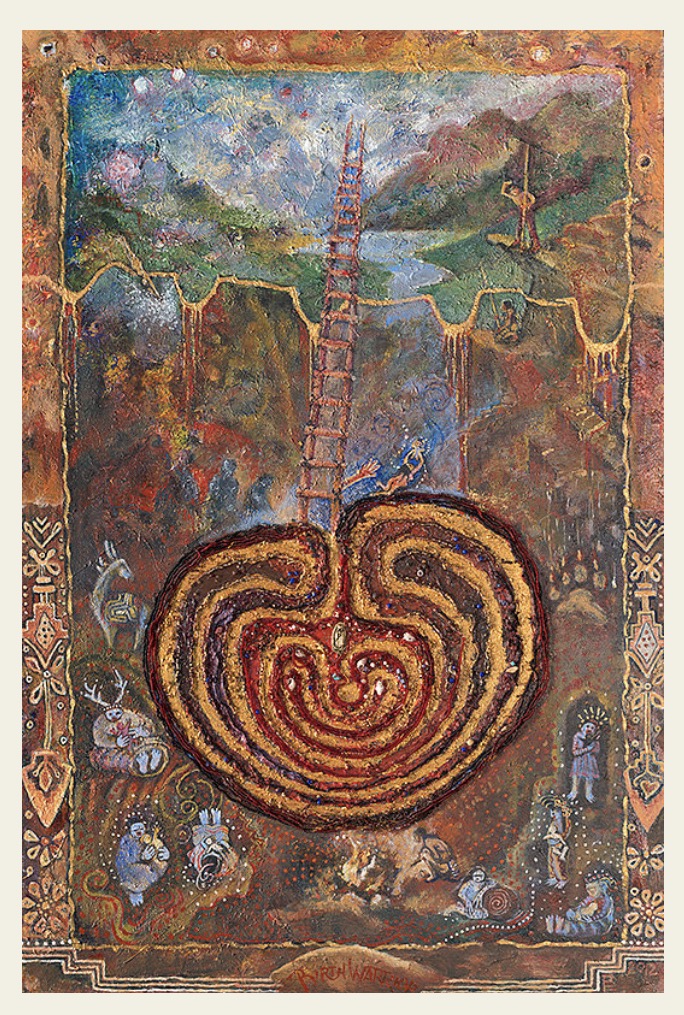 Mexican Labyrinth Ancient Map ~ by Pam England https://www.sevengatesmedia.com/product-page/25-x-17-archival-print-mexican-labyrinth-signed Why does Birthing From Within guide parents to create art as a way of preparing for birth? Nowadays, much of a parent's childbirth preparation involves "getting informed" and learning lots of information about pregnancy and labour. Which is a good thing-but often times parents become distracted about looking forward to how the birth will end up. Even if we have watched videos, read birth stories or birthed a baby previously, each birthing experience is different and we can forget that an essential part of labour involves descending into the unknown. Birthing From Within's Birth Art Process steps away from intellectual, cognitive or verbal information of what we know and dives into what has informed our ways of knowing and what's already in our hearts and minds. Creating art allows us to go deeper, going underneath our everyday conscious thoughts, and get curious about different symbols and images in life and birth. Creating art is also a metaphor for birth. Facing a blank page can be a bit uncomfortable, maybe to some hopeful-like being in a place of not knowing and noticing what's arising from within. Perhaps observing what happens when we let go of an attachment. An internal, lived process of discovery, creating art can be a way of navigating, digesting information from the outside world and connecting thoughts about what's evolving and integrating on the inside.