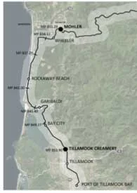 Detail of the coastal segment of the planned Salmonberry Trail. Recently completed planning work identifies potential costs for different trail engineering approaches in this segment.