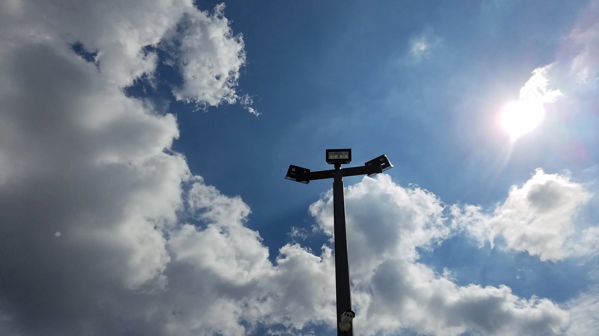 Imposing and beautiful, Lumark LED Night Falcon flood lights (129 watts) provide an even, bright background.&nbsp;