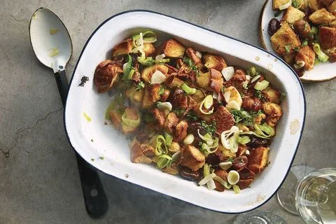 Brown Butter Brioche Stuffing with Chesnuts, Leeks and Chanterelles