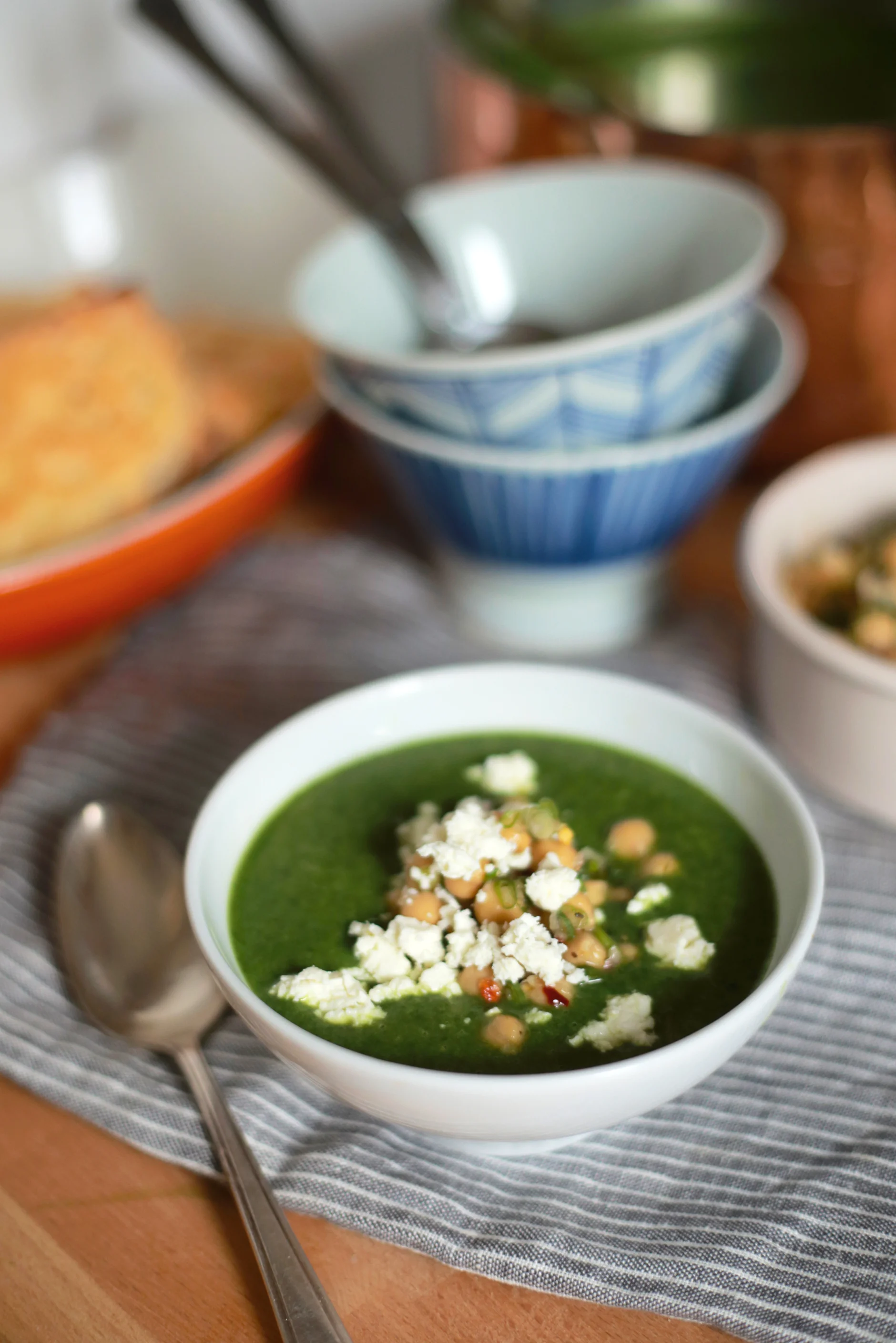 An ode to staff meal: Green Soup with Chickpea Salsa and Cheese on Toast