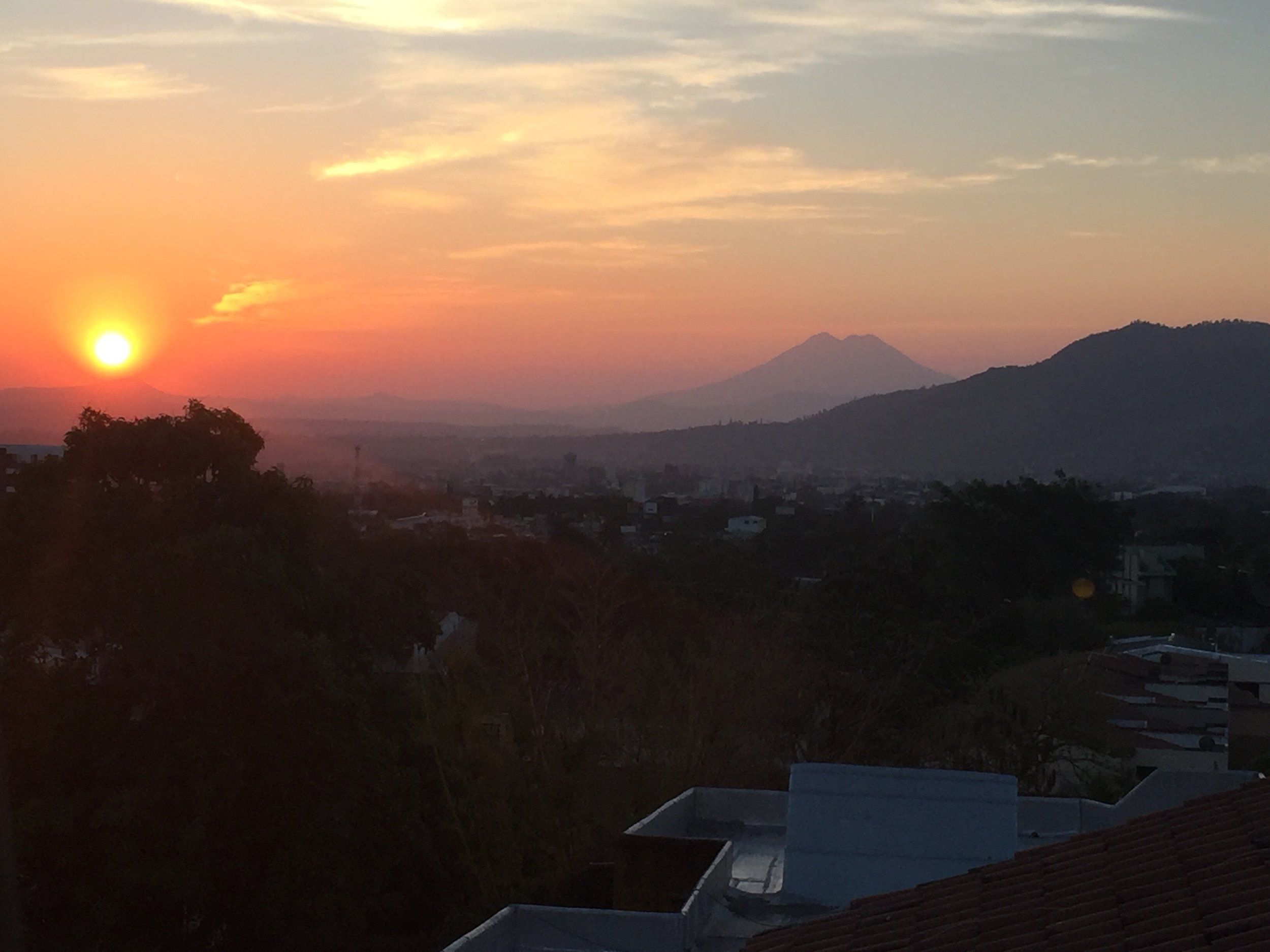 Sunrise from the guesthouse where we are staying. 