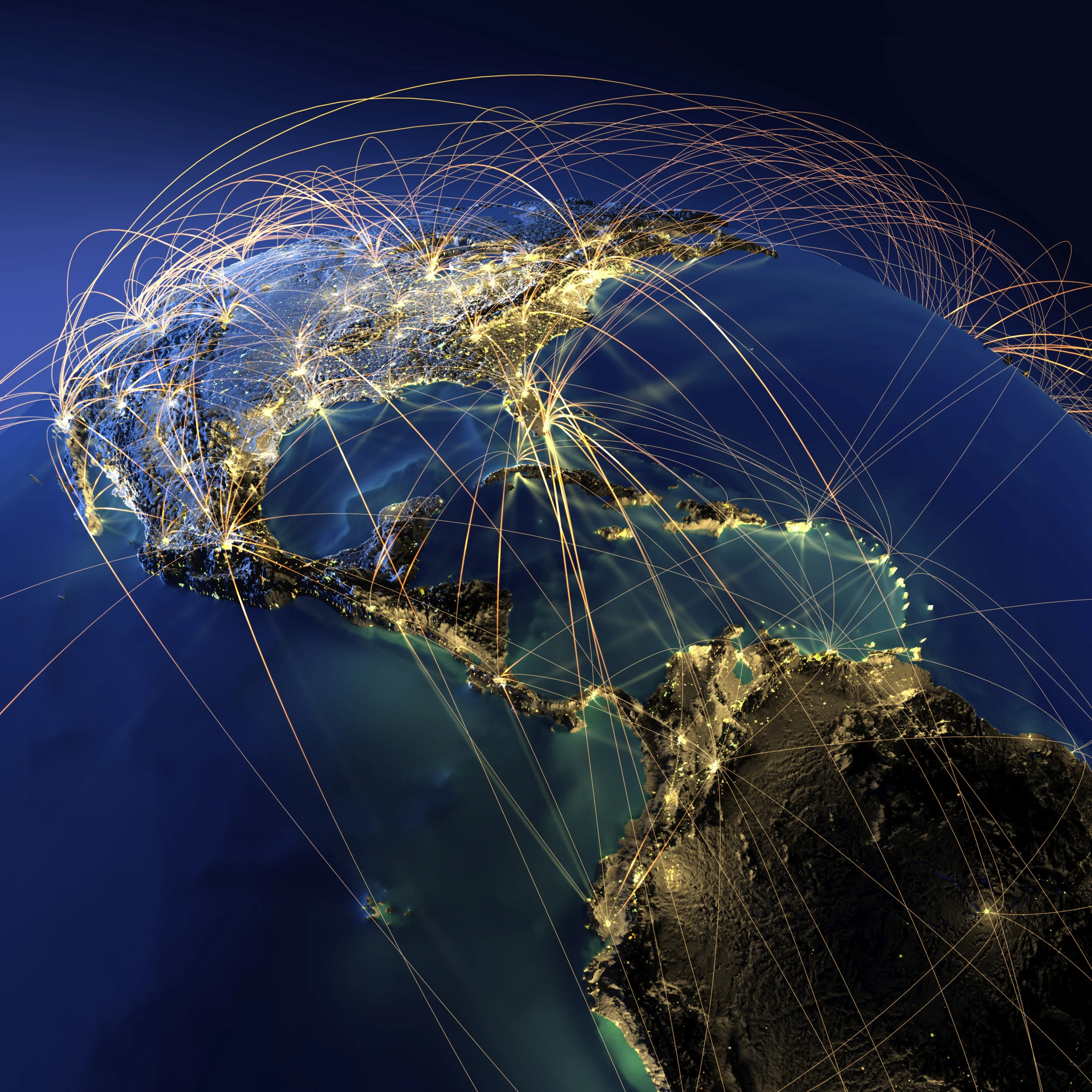 Global distribution network connecting North America, the Caribbean, and Latin America