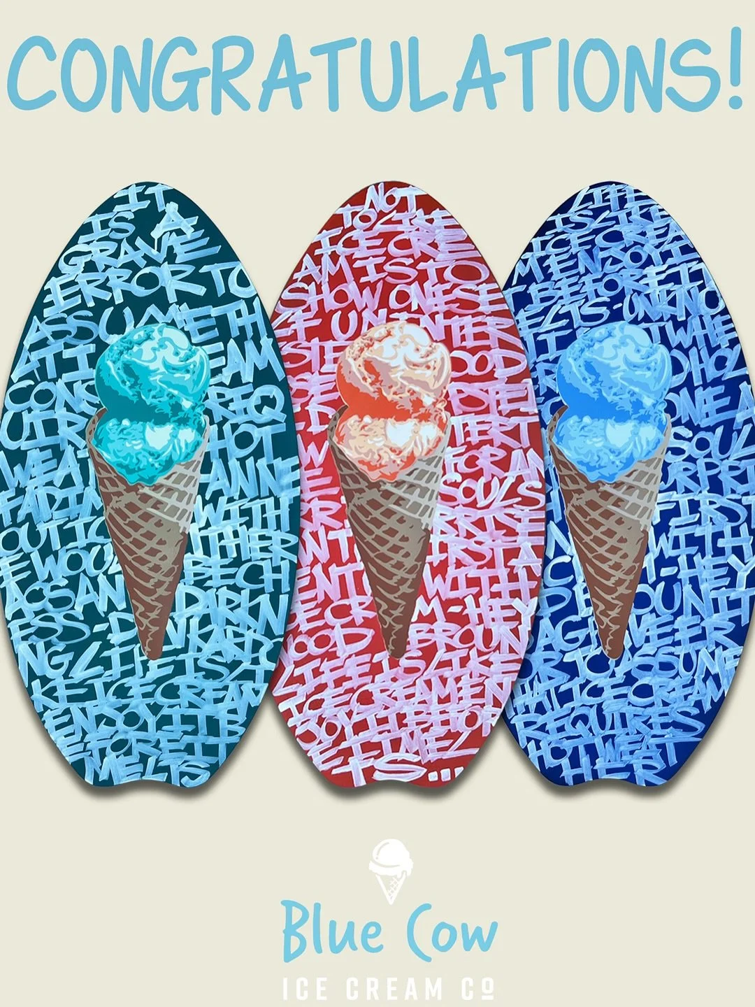 Thanks @bluecowicecream for collaborating with us on your new Virginia Beach-Pungo location! 🍦🏄🏽&zwj;♀️
Gabe&rsquo;s signature style adorns this set of @moreybodyboards , alluding to Blue Cow Pungo&rsquo;s vicinity to the ocean. Visit their new lo