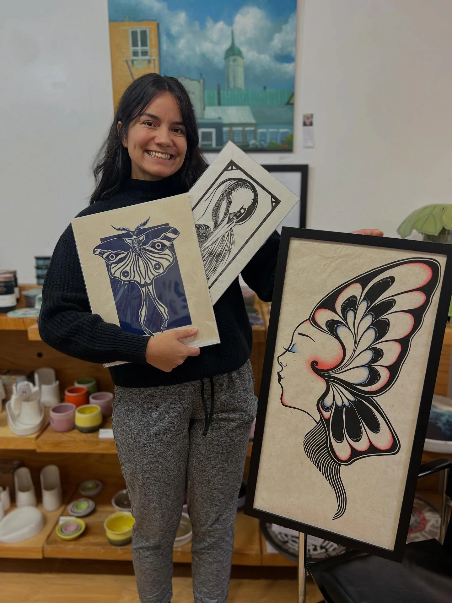 📣 So excited to announce our newest fine artist @the.manila.folder !! Cristina is new to Fredericksburg and is a printmaker and illustrator. The art she has brought to us she has hand-printed on handmade paper! She is inspired by traditional tattoo 