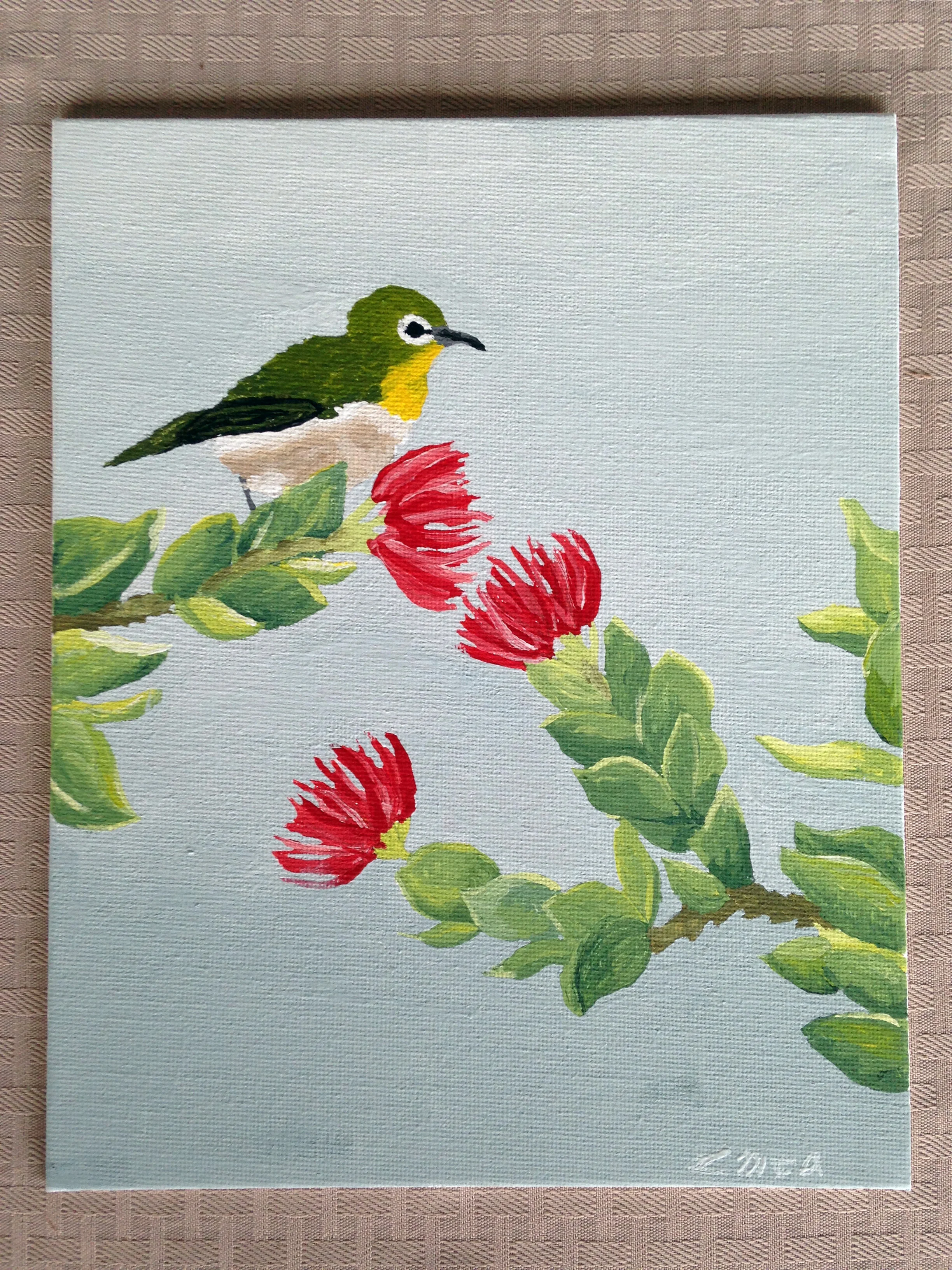 Japanese White Eye and Lehua Blossoms