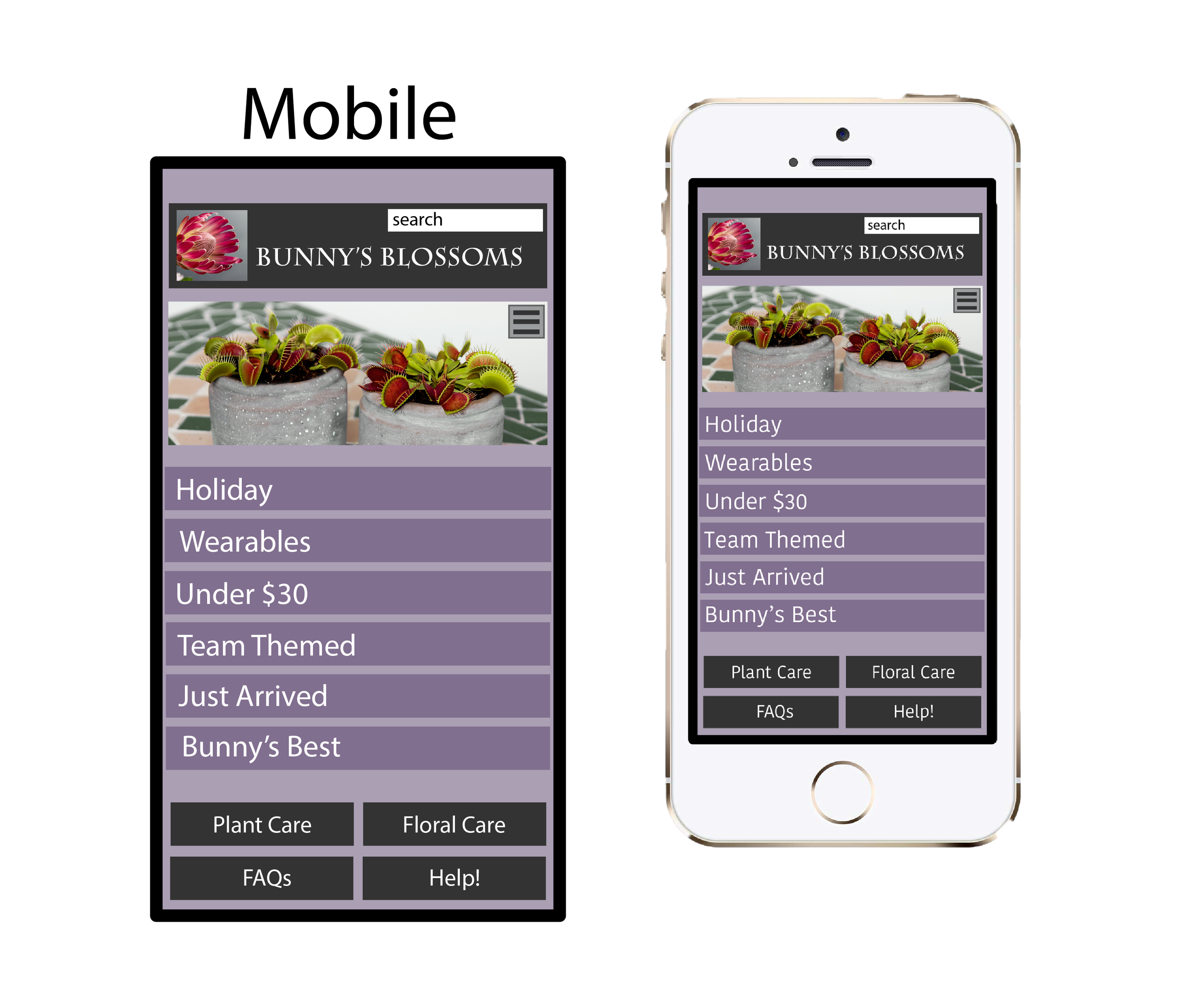 Bunny's Blossoms Mockup -- Mobile View