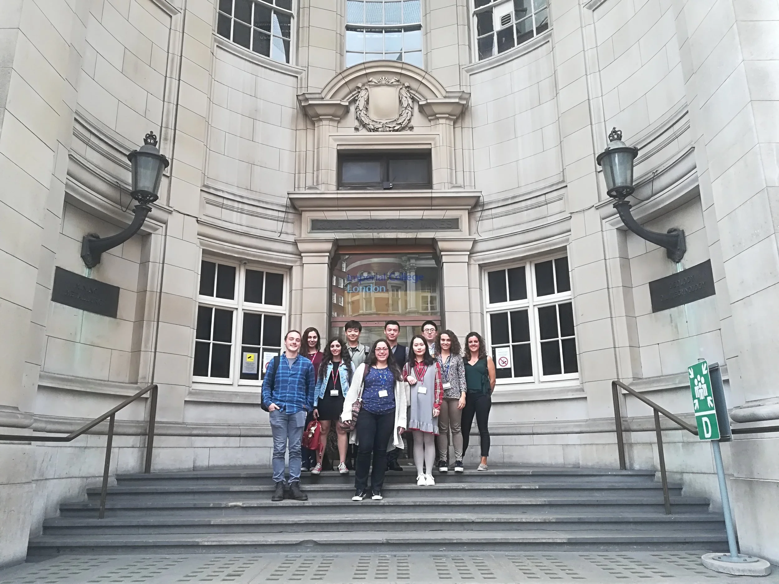 Group Picture outside from Royal School of Mines, Sept 2018. From right Joana, Anna L, Bailin, Qian, Will, Theoni, Xinmo, Anna C, Biresen and Dean
