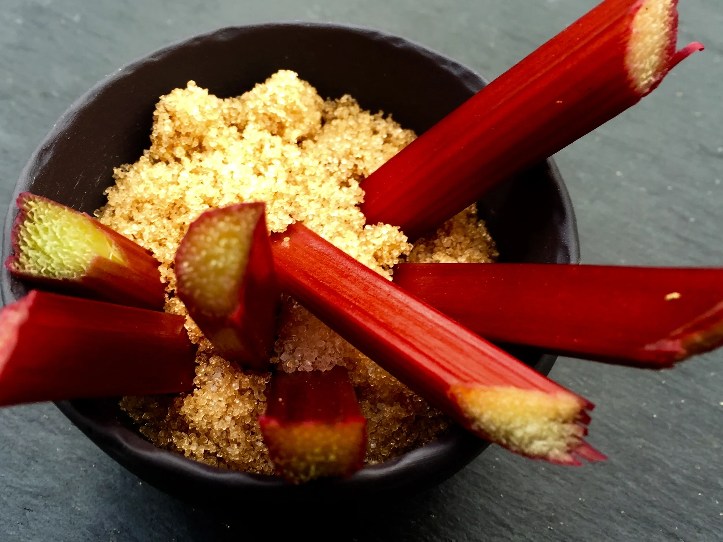 sugar dipped raw rhubarb