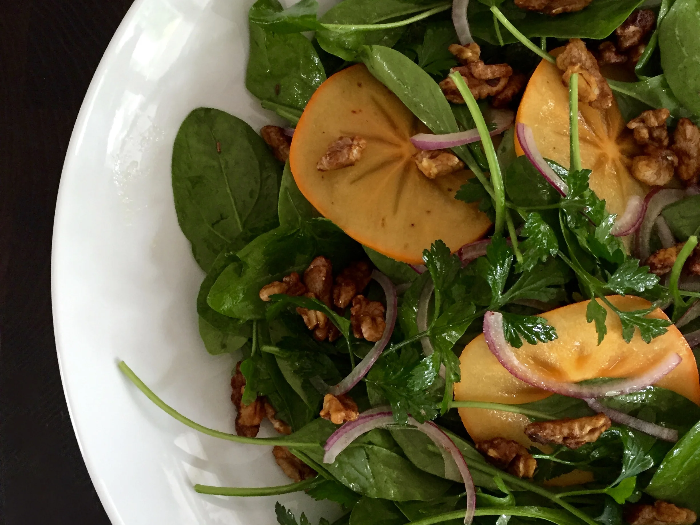 parsley persimmon spiced walnut salad