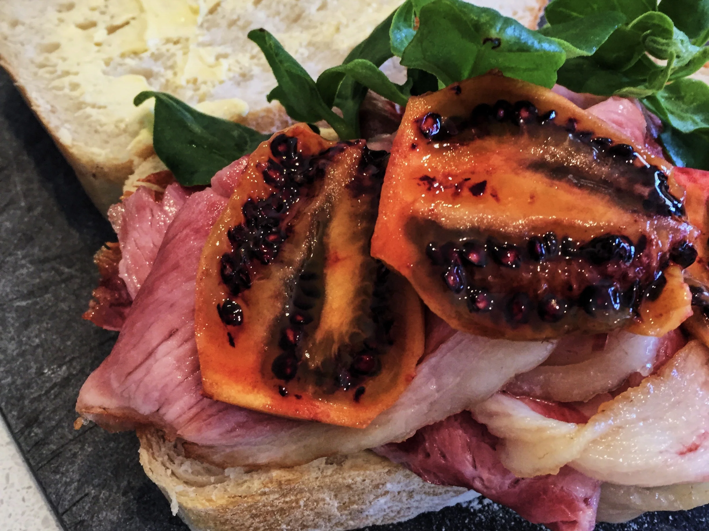 bacon, tamarillo butty