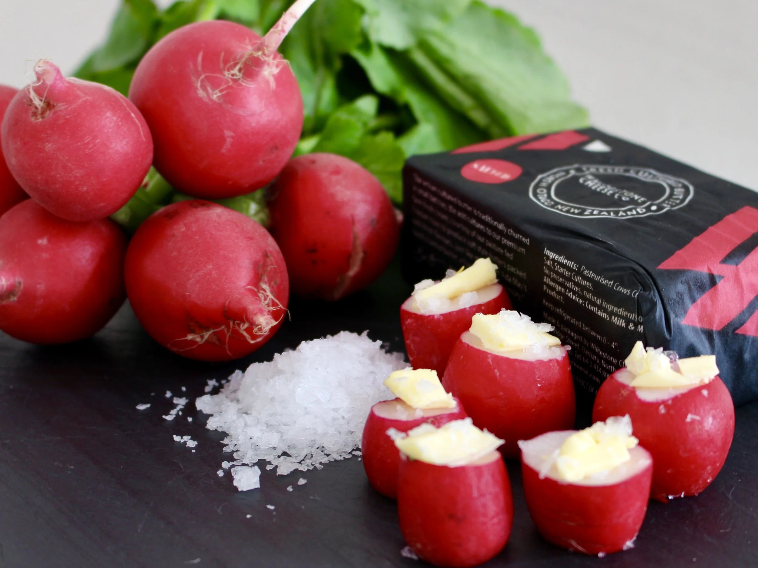 radishes, butter and salt