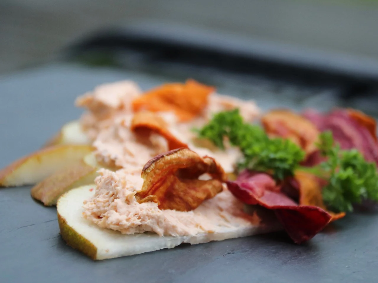 smoked fish on pear