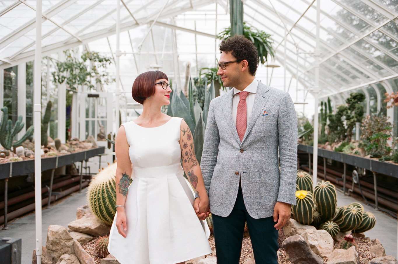 Bride and Groom Portraits at a Volunteer Park Conservatory Wedding