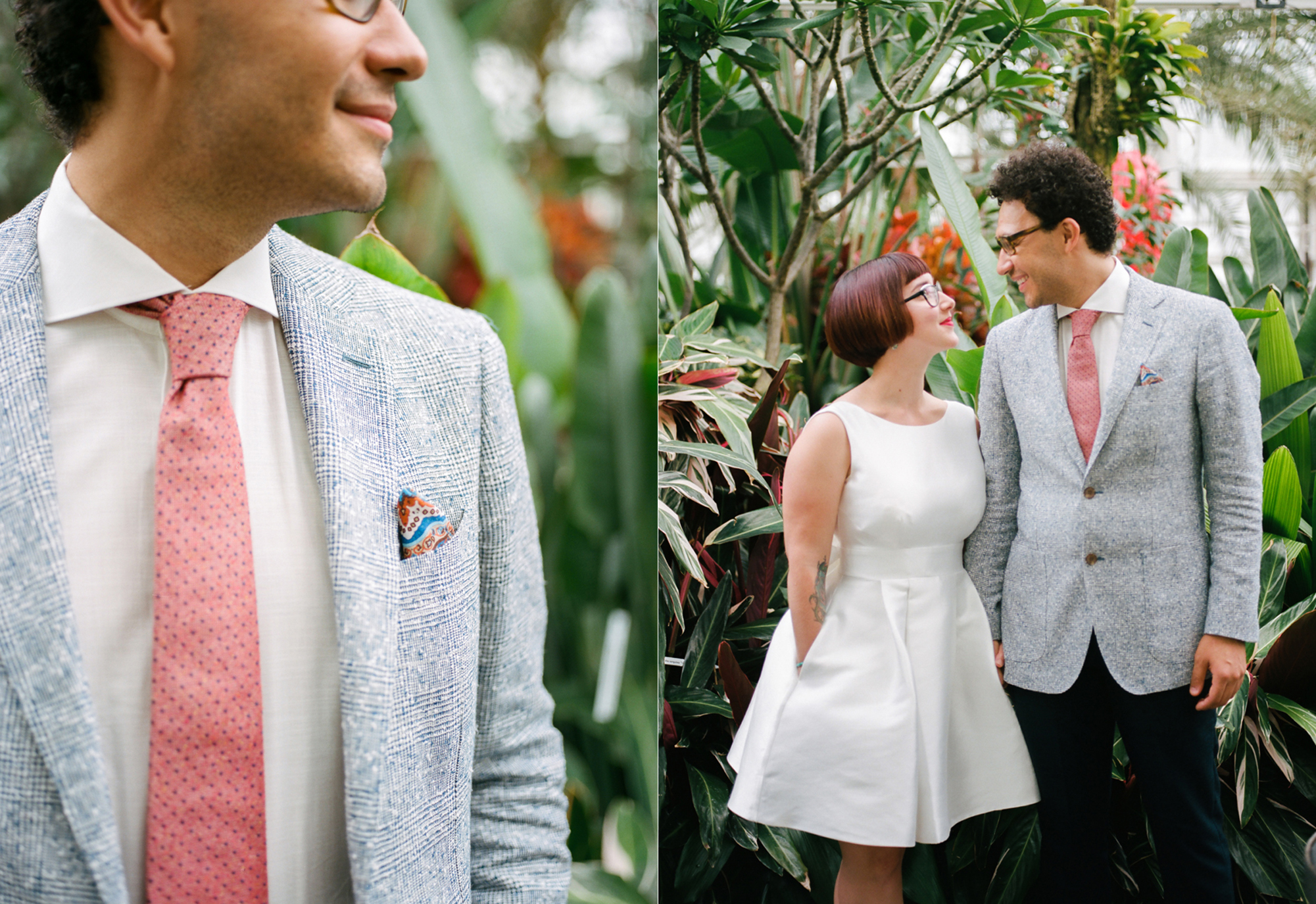 Bride and Groom Portraits at a Volunteer Park Conservatory Wedding. 