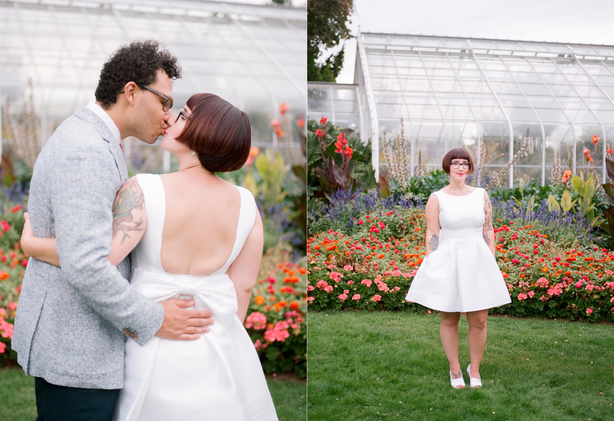 Bride and Groom Portraits at a Volunteer Park Conservatory Wedding. 