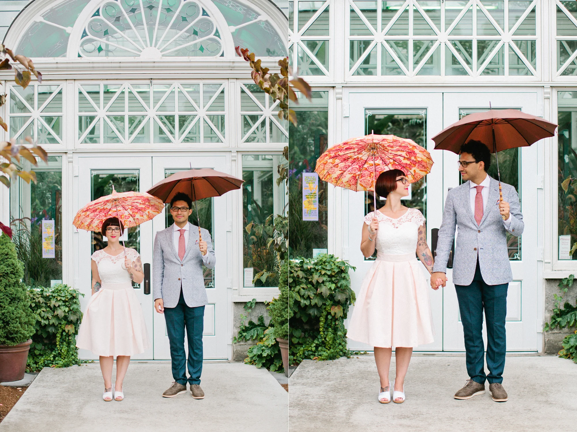 Bride and Groom Portraits at a Volunteer Park Conservatory Wedding with Bella Umbrella