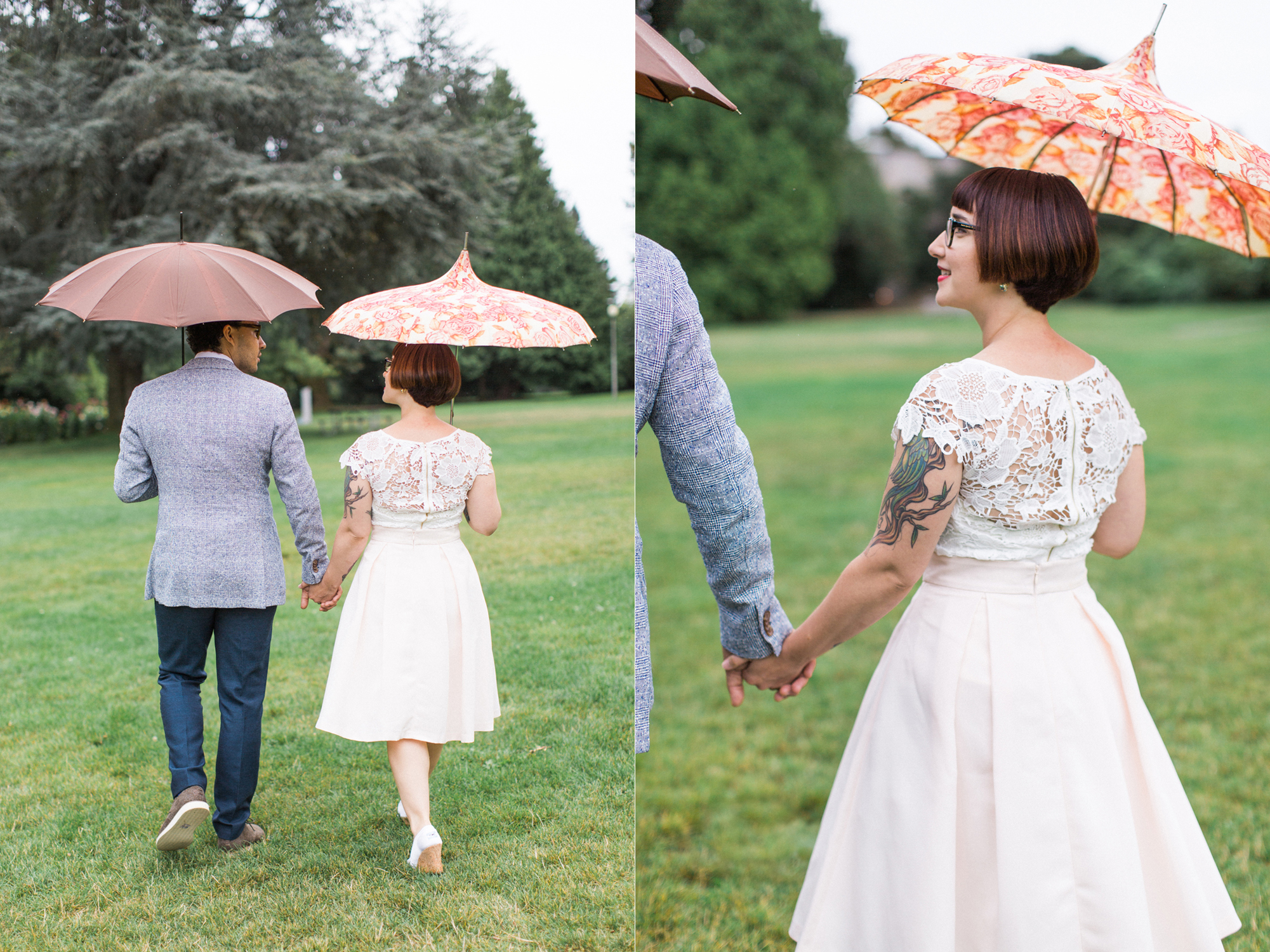 Bride and Groom Portraits at a Volunteer Park Conservatory Wedding with Bella Umbrella