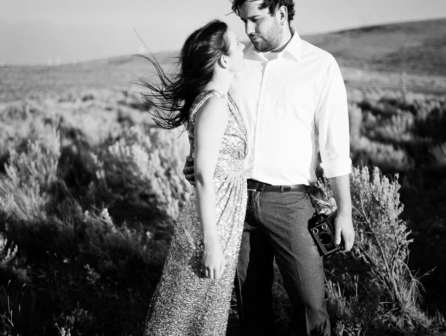 Couples Portraits with a Badgley Mischka gown at Wild Horse Wind Farm in Eastern Washington.