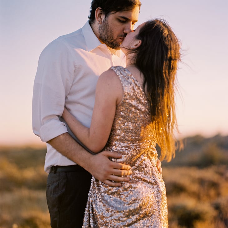 Couples Portraits with a Badgley Mischka gown at Wild Horse Wind Farm in Eastern Washington.