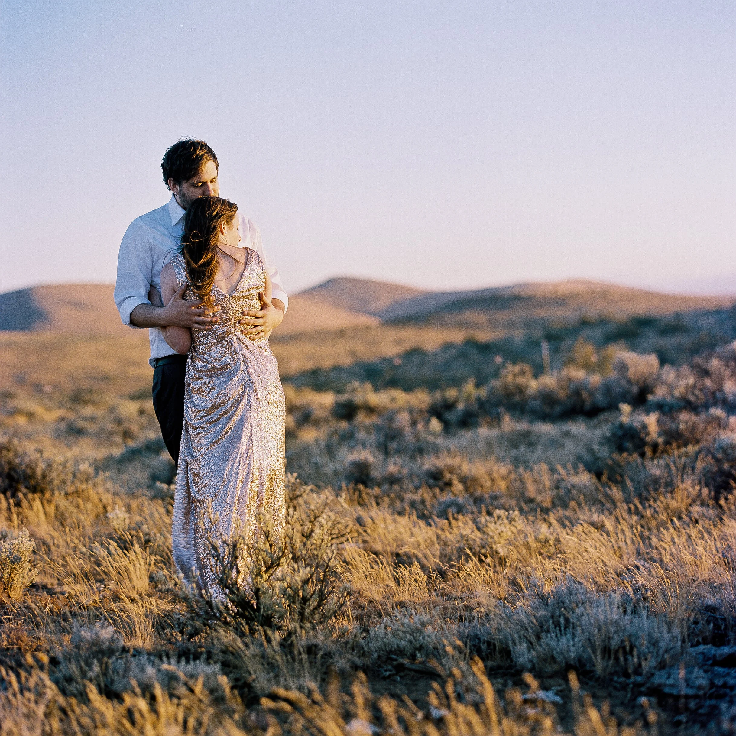 Sunset Anniversary Portraits at Wild Horse Wind Farm in Eastern Washington