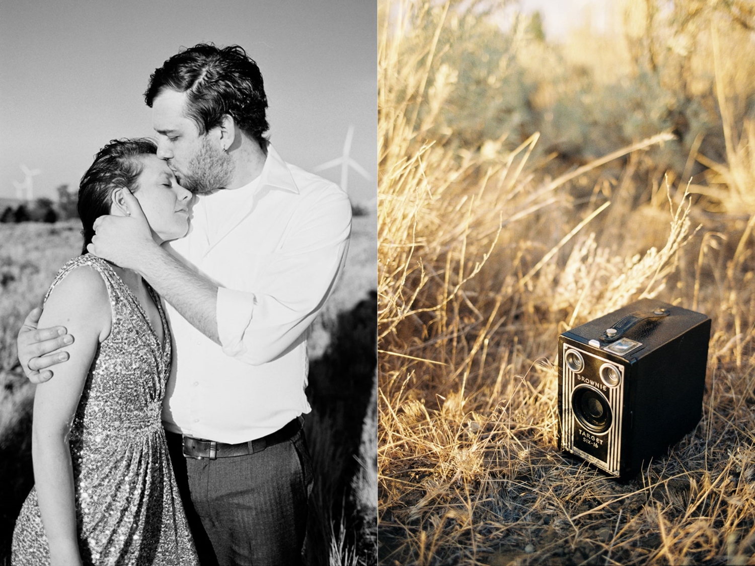 Couples Portraits with a Badgley Mischka gown at Wild Horse Wind Farm in Eastern Washington.