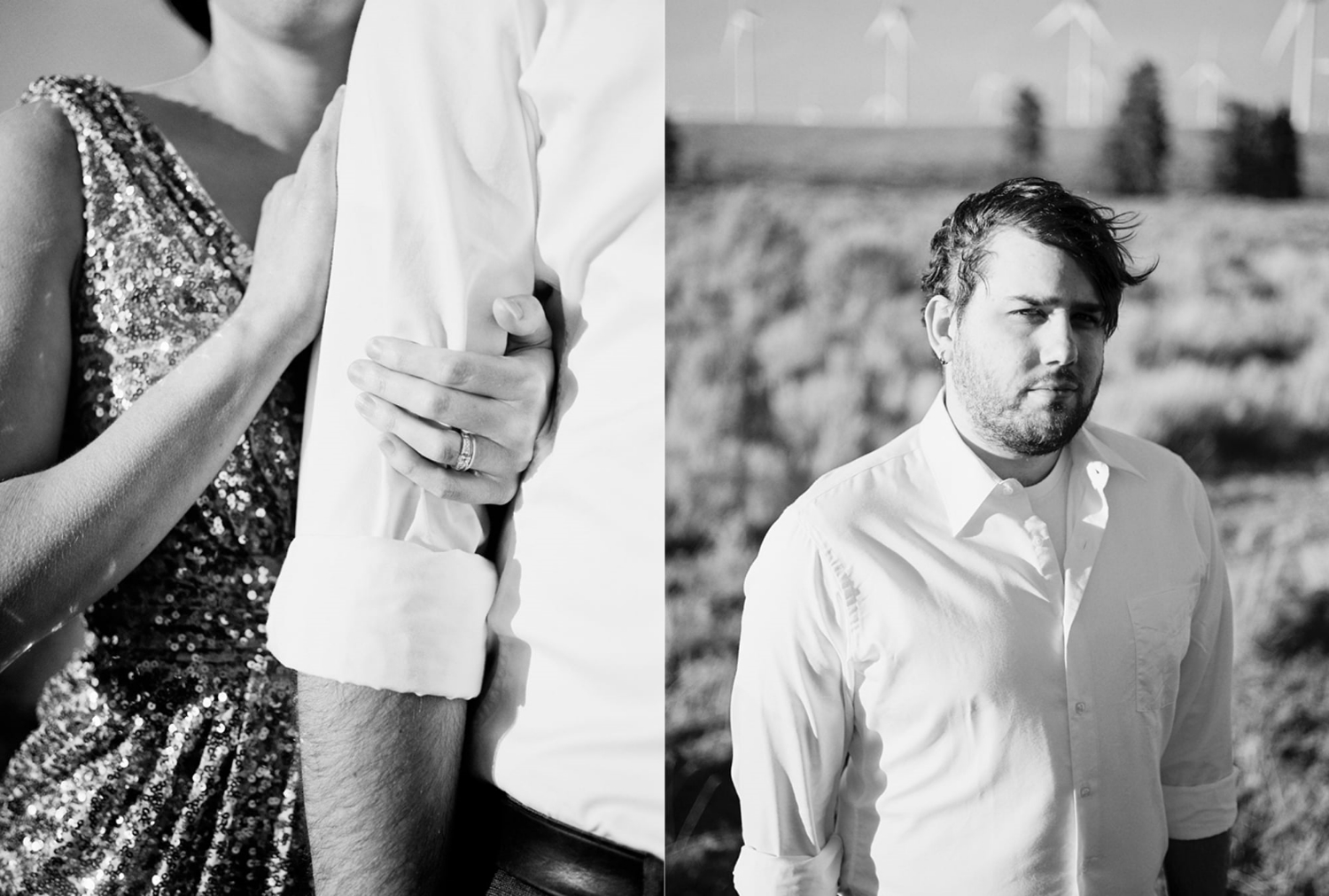 Couples Portraits with a Badgley Mischka gown at Wild Horse Wind Farm in Eastern Washington.