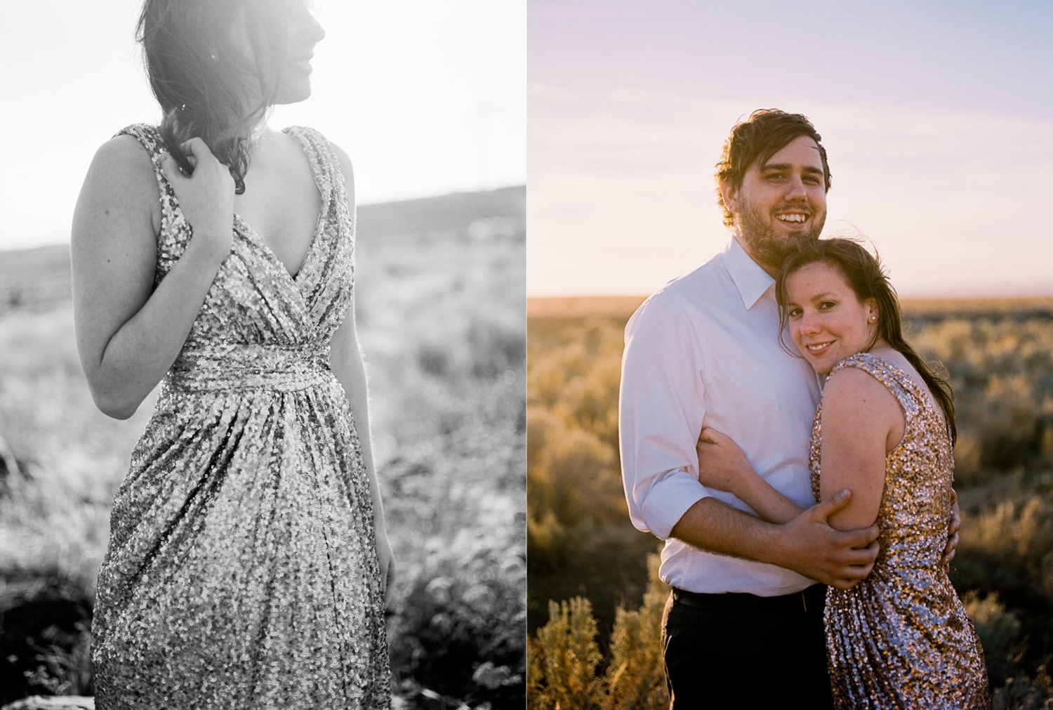 Couples Portraits with a Badgley Mischka gown at Wild Horse Wind Farm in Eastern Washington.