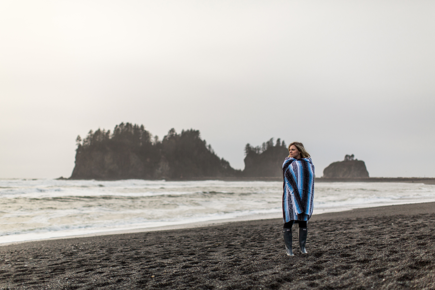 Film portraits at sunset on First Beach in La Push at the Washington Coast