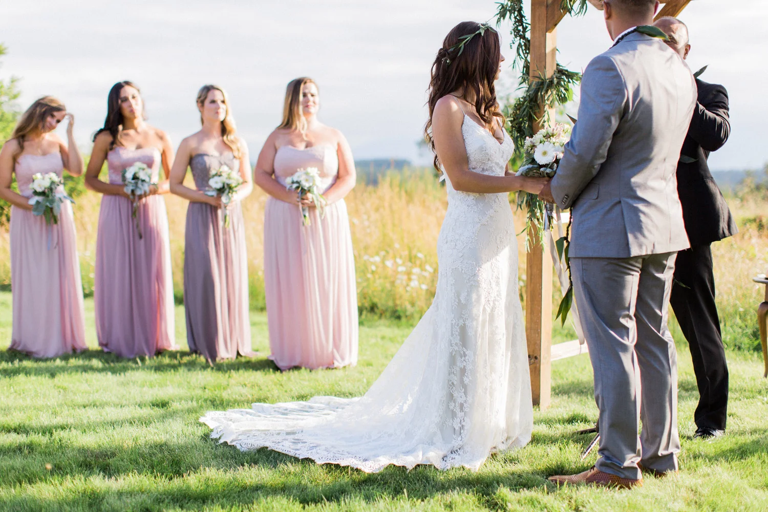 Purple bridesmaid dress inspiration from Davids Bridal at a Polynesian Inspired Backyard Port Townsend Wedding Photography