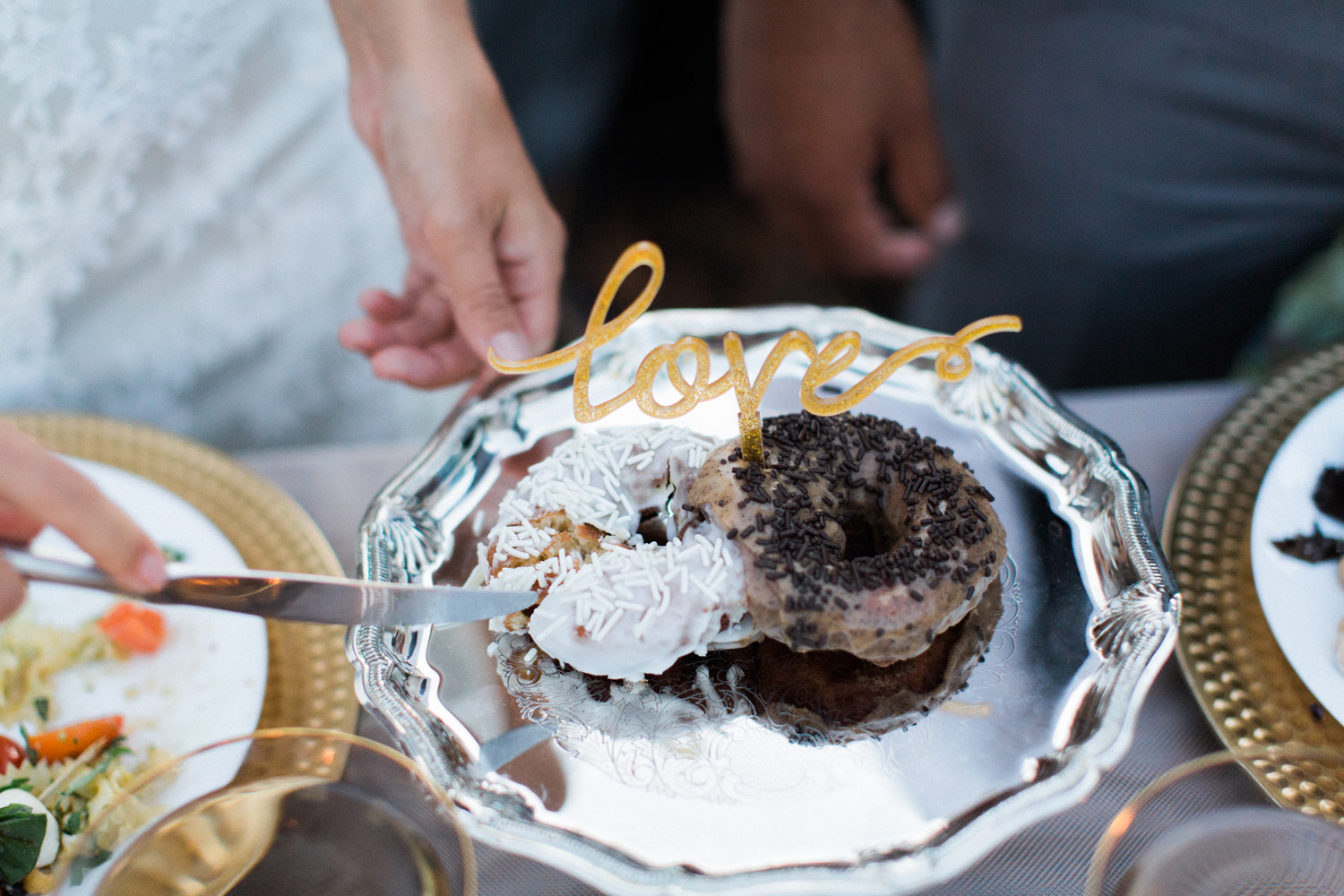 Donuts for Dessert at a Polynesian Inspired Colorful Backyard Port Townsend Wedding 