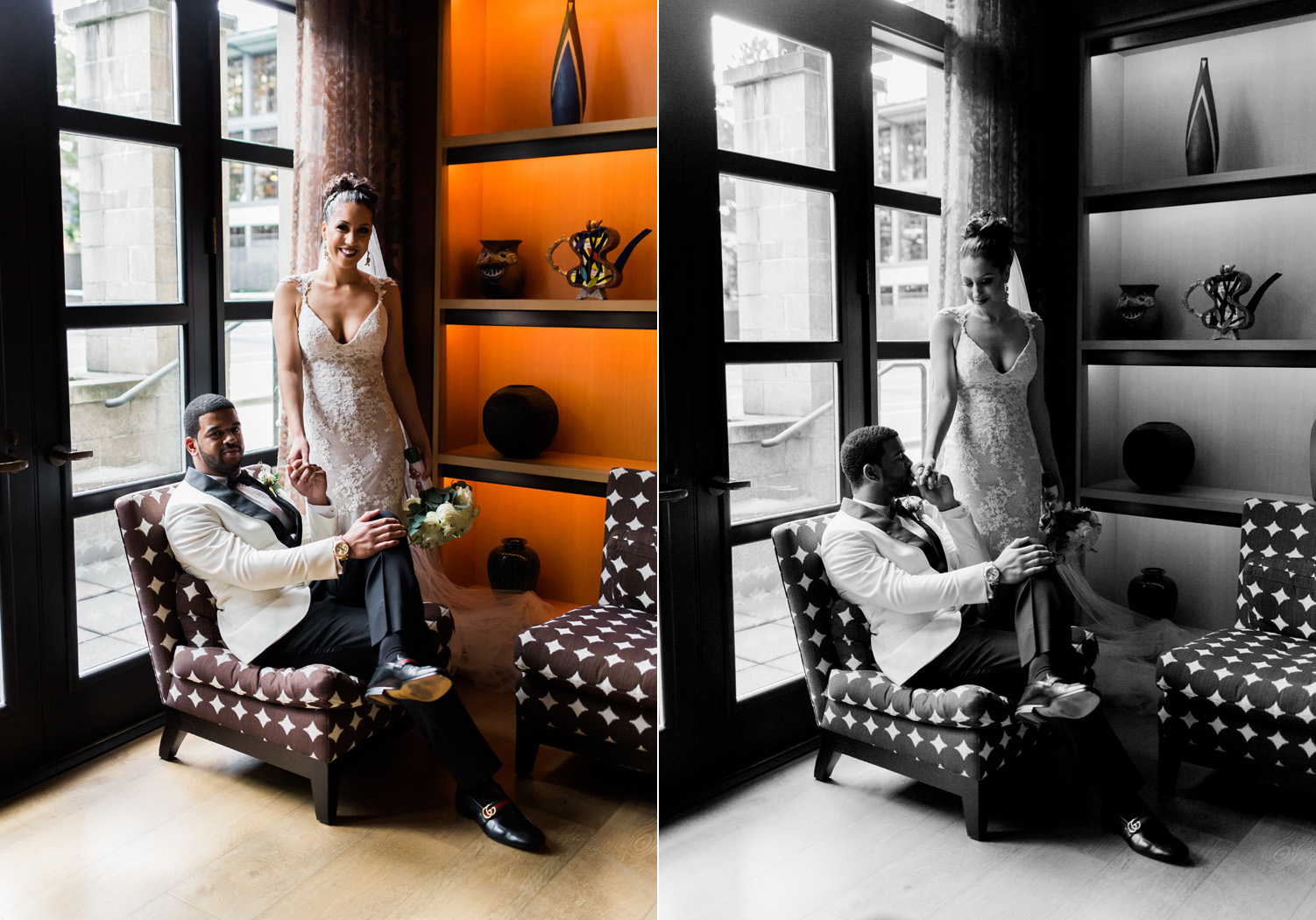 Romantic Bride and Groom African American Couple Wedding Photography at The Bellevue Club