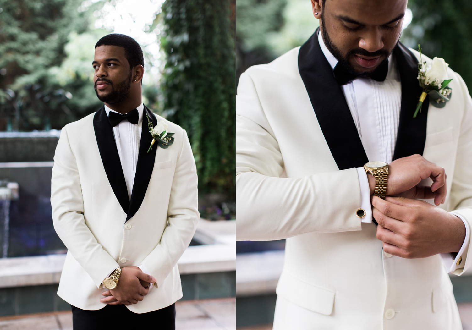 black tie groom beige suit gold watch wedding outfit style.jpg