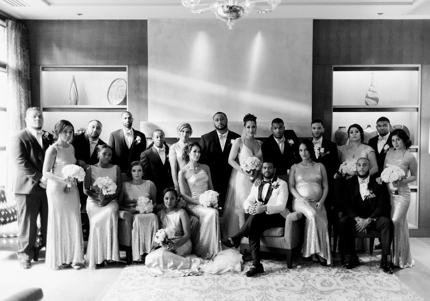 black tie wedding party group portrait seattle bride.jpg