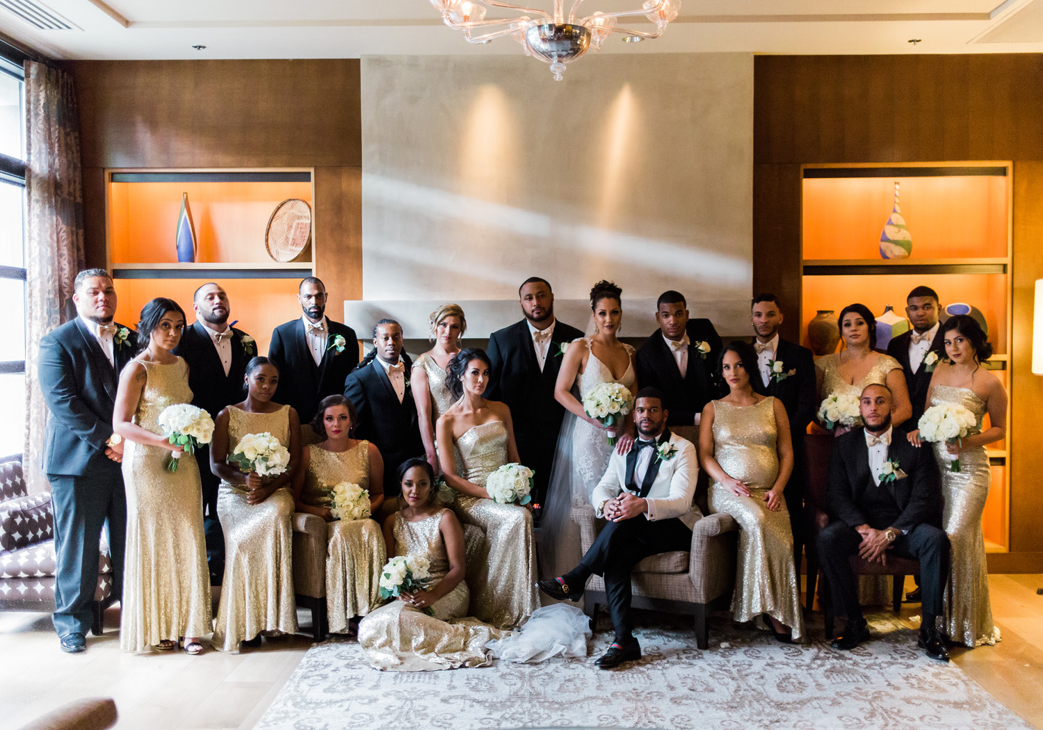 Black and Gold African American Bridal Party Bellevue Club Wedding Photography