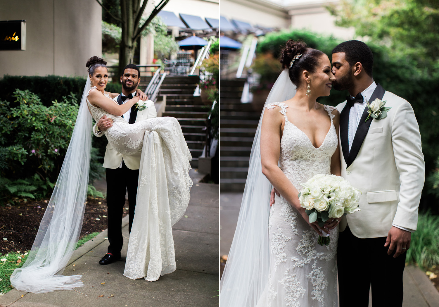 Romantic Bride and Groom African American Couple Wedding Portraits at The Bellevue Club