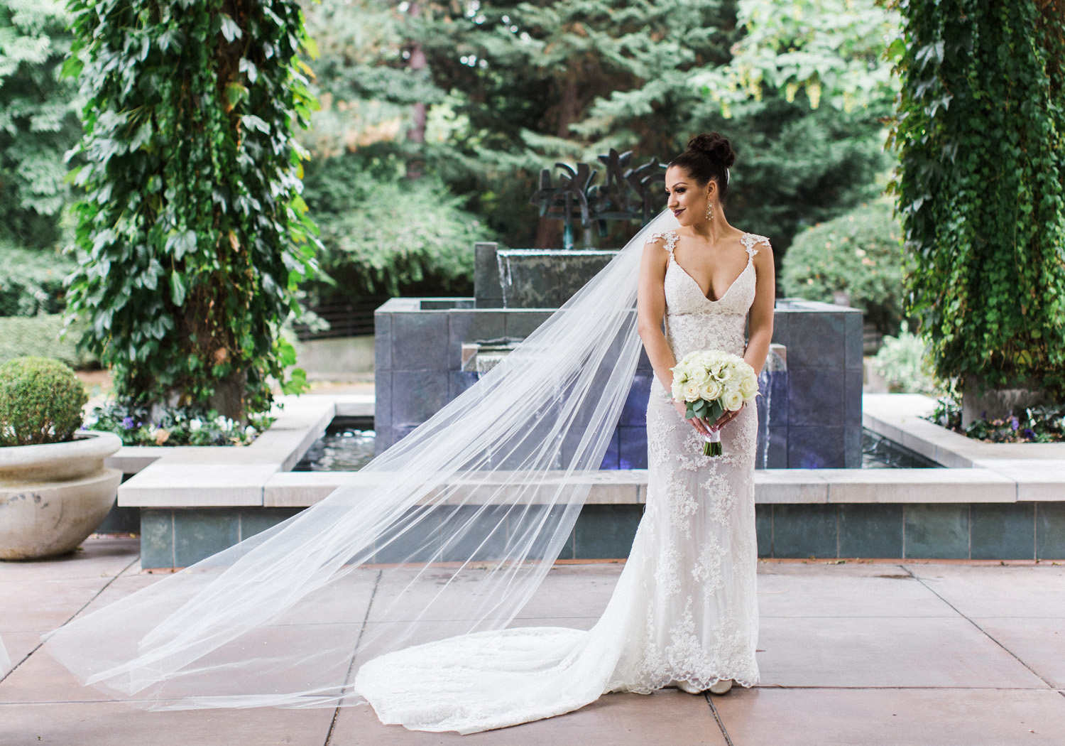 The Bellevue Club Wedding Photography Bride with Cathedral Veil