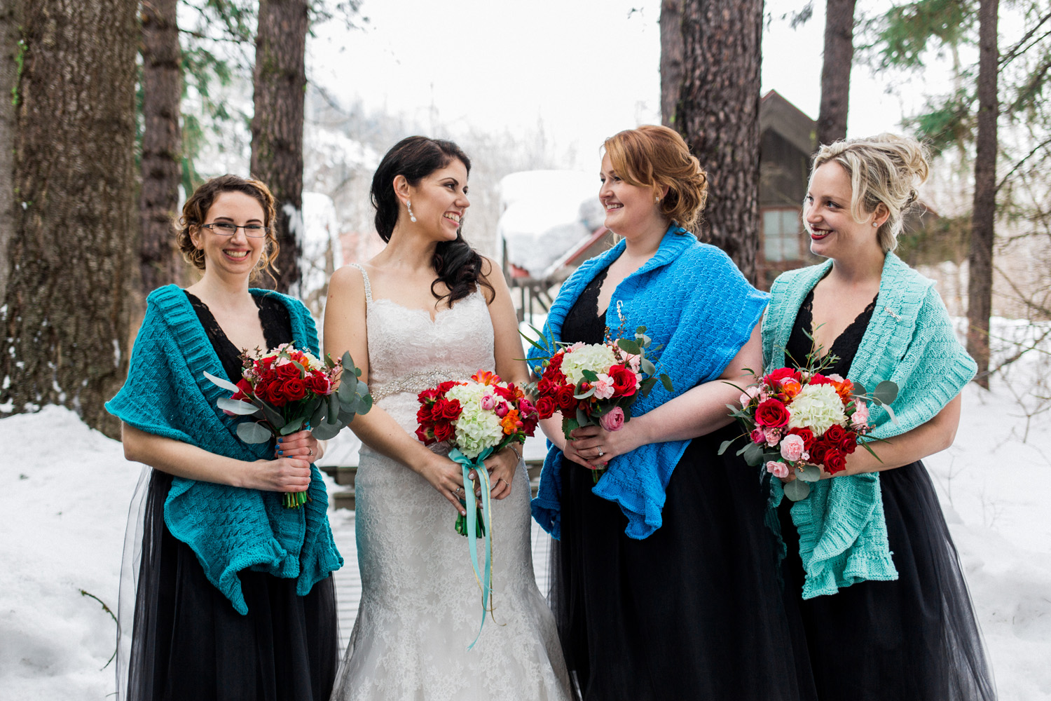 Hand knitted shawls at the Sleeping Lady Mountain Resort in Leavenworth Winter wedding photography