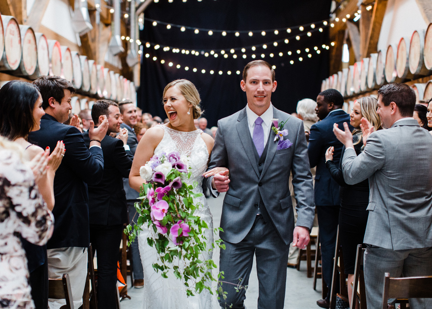 Couple After their ceremony at Westland Distillery Indoor Wedding Venue by Alexandra Knight Photography Seattle Wedding Photographer