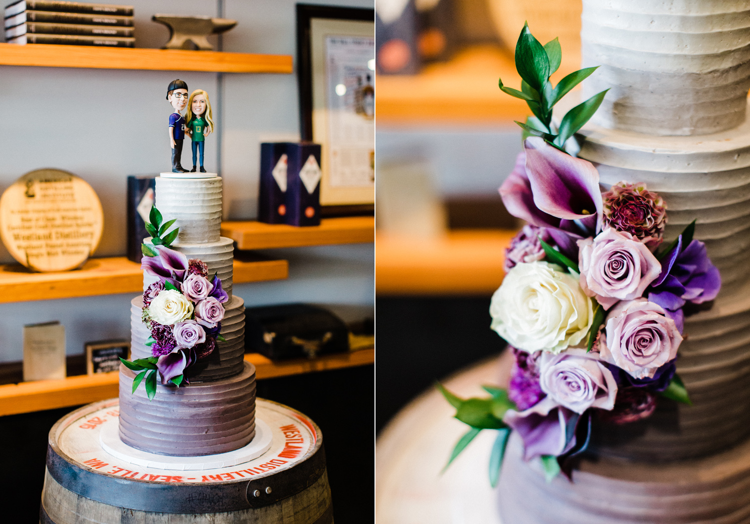 Honey Crumb Cake Studio purple ombre wedding cake at Westland Distillery Seattle Wedding Photographer